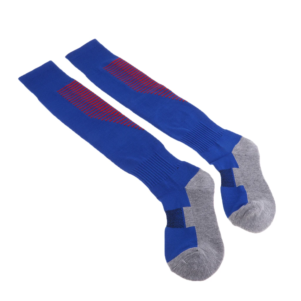 Футбольные гольфы, высокие полосатые спортивные носки, Компрессионные носки для спортивных игр, дышащие носки для мужчин и взрослых - Цвет: Blue with Red 60x10