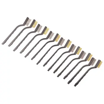 

14 Pack Wire Brush Set for Cleaning Welding Slag and Rust Stainless Steel and Brass Curved Handle Masonry brush Wire bristle Scr