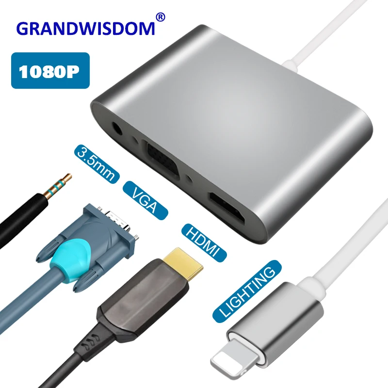Переходник с Lightning на HDMI VGA аудиоразъем конвертер совместимый iPhone X для 8 7 Plus 6 6S iPad