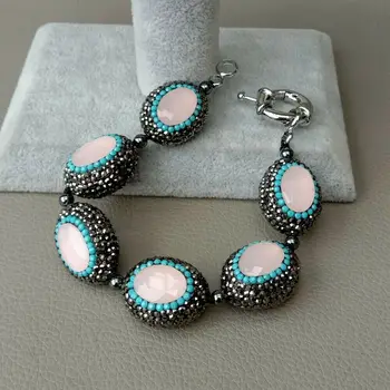 

Hematite Pink Crystal Black Macarsite Bracelet 8"