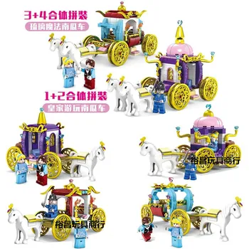 

98707 523pcs 4set/lot Girl Compatible Lepining Friends Cinderella Dream World Pumpkin Building Block Brick Toys For Children