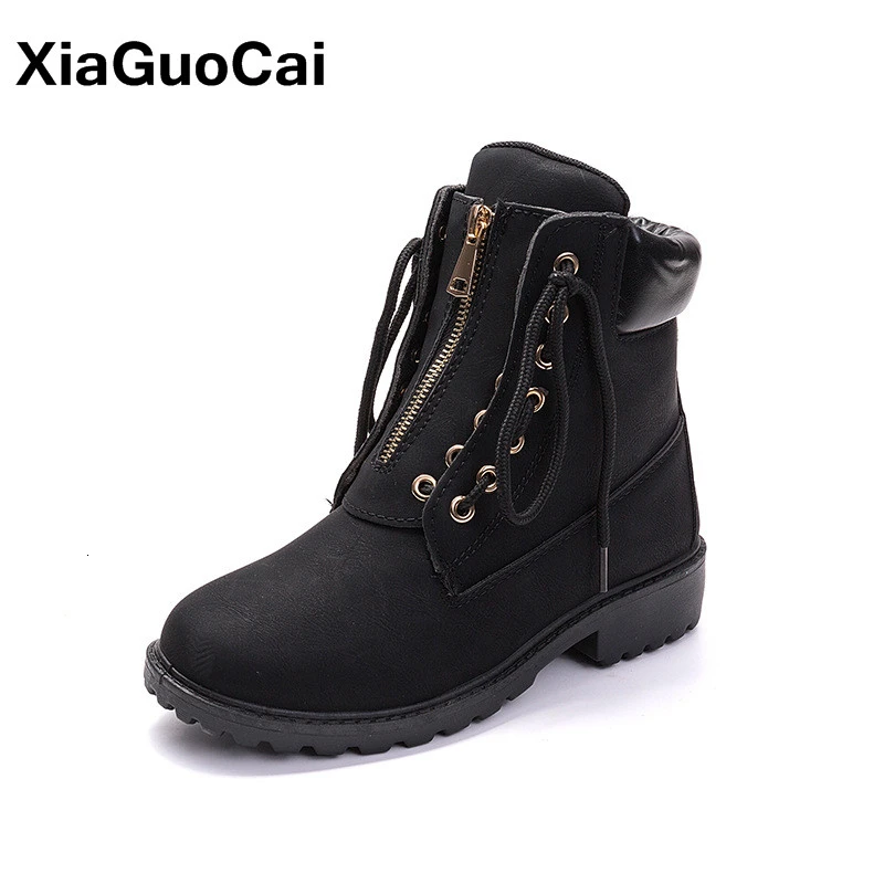 

Woman Boots 2019 Autumn Winter Women Ankle Boots PU Leather Lace Up Tooling Casual Shoes High Top Classic Work Female Botas