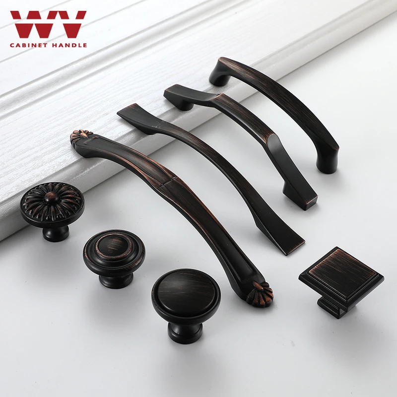 Черные бронзовые ручки для шкафов WV из цинкового сплава кухонных в американском