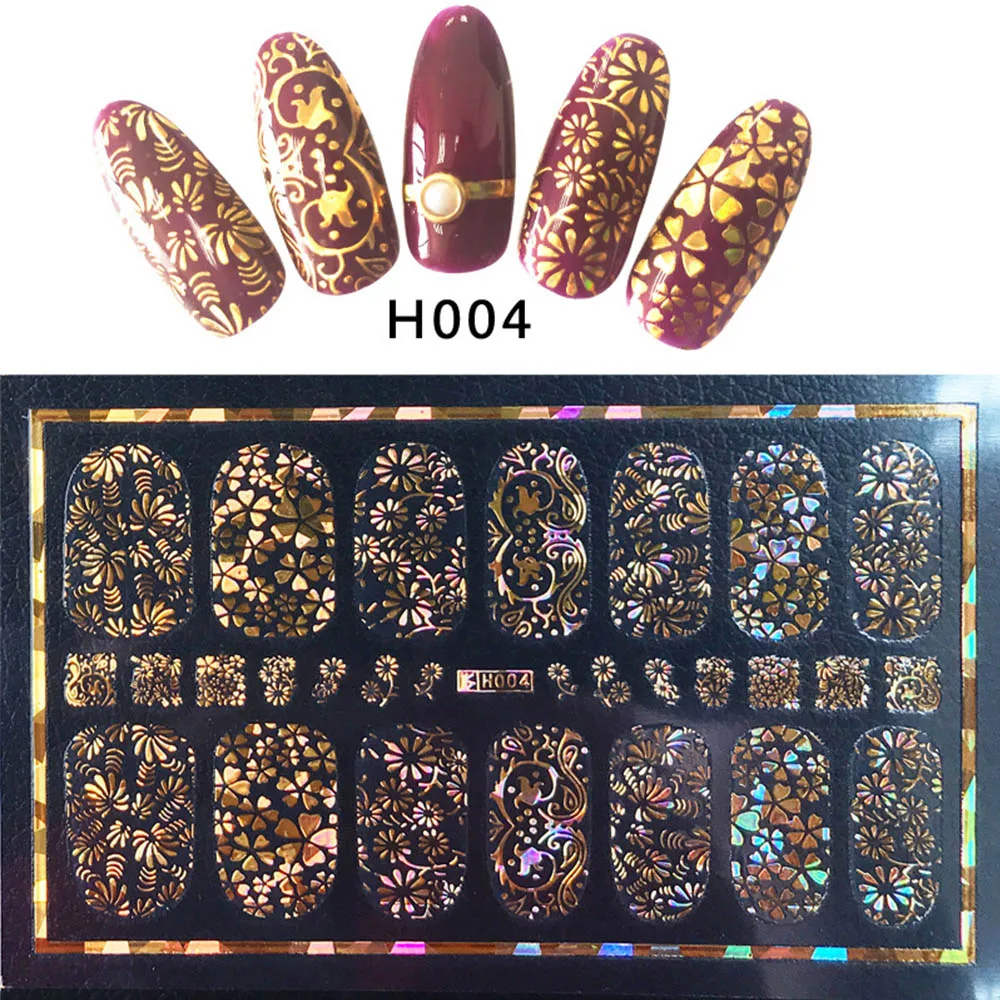 8Pcs 3D Gold Bronzing Nail Stickers Holographic Flower Nail Decal Star Circle Butterfly Nail Art Decor DIY Manicure Nail Decals