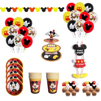 

Cartoon Mickey Birthday Party Decorations Happy Birthday Party Balloons Napkins Cup Cake Topper Disposable Party Supplies