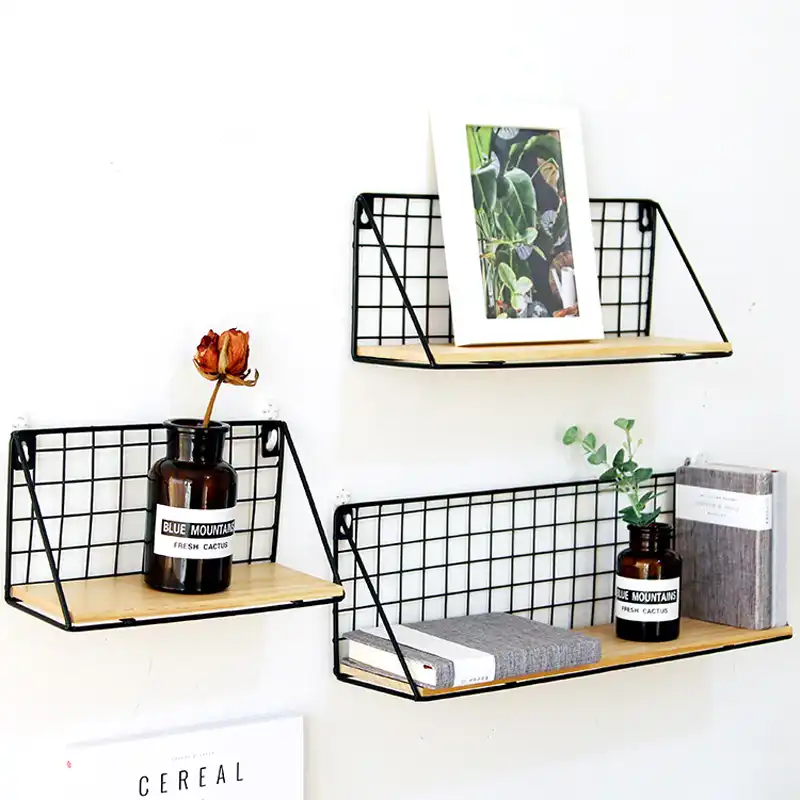 New Office Wall Shelf Rack Iron Wooden Shelf For Kitchen Bedroom Office Decorative Wall Shelves Organizer Diy Desk Storage Rack Aliexpress