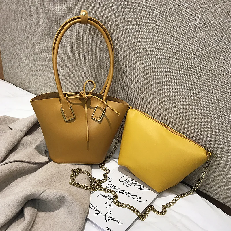 

2019 New Style Bow Bucket Bag Two-Piece Set-Style Shoulder Europe And America WOMEN'S Bag