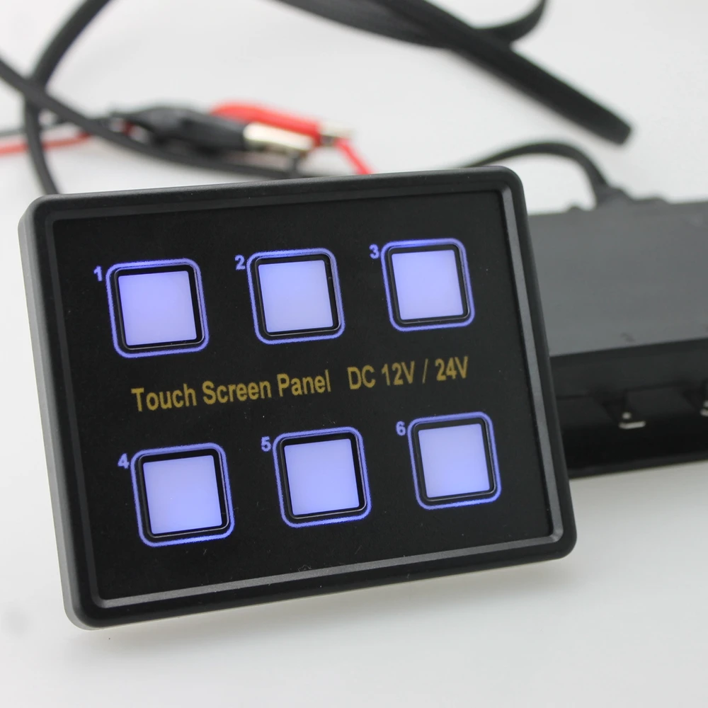 12V 6 Gang LED Backlit Capacitive Touch Screen Rocker Switch Panel for Boat Caravan Yacht