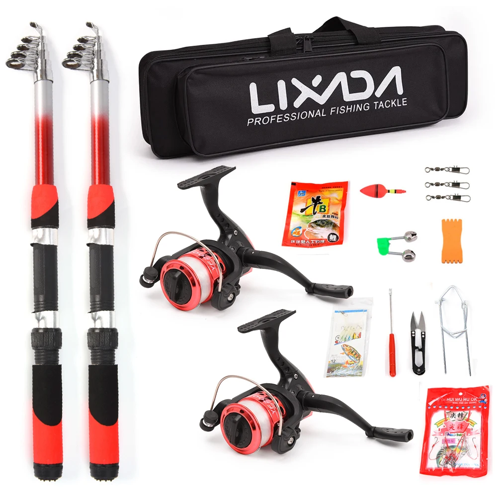 Комплект для спиннинга Lixada Combo телескопическая удочка 2 шт. 1 мкм сумка рыболовные