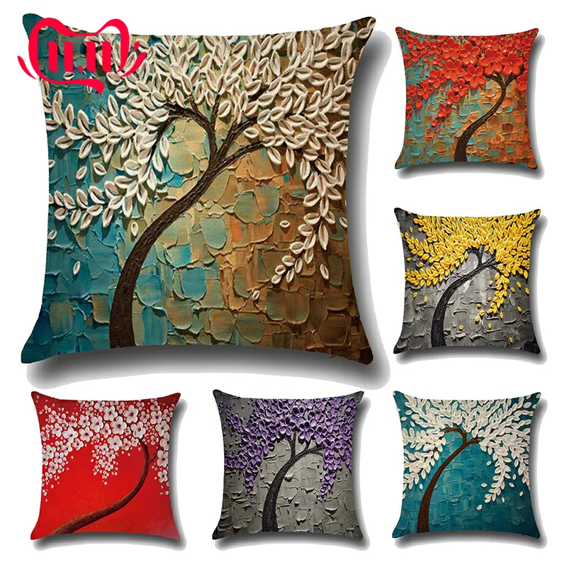 

Cotton And Linen Three-dimensional Oil Painting Pillowcase For Flower And Trees Pillow Cover Household Dust-proof Pillow Covers