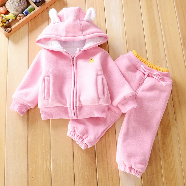

Autumn And Winter Hot Selling Men And Women Baby Thickening Sports Set Children plus Velvet Two-Piece Set Child Clothing Cotton-