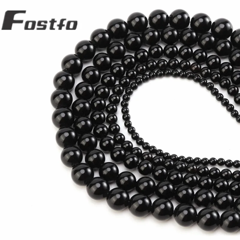 

Fostfo Natural Black Agates Onyx Stone Beads Round Loose Spacer Beads For Jewelry Making Diy Bracelets 15'' 4/6/8/10/12/14mm