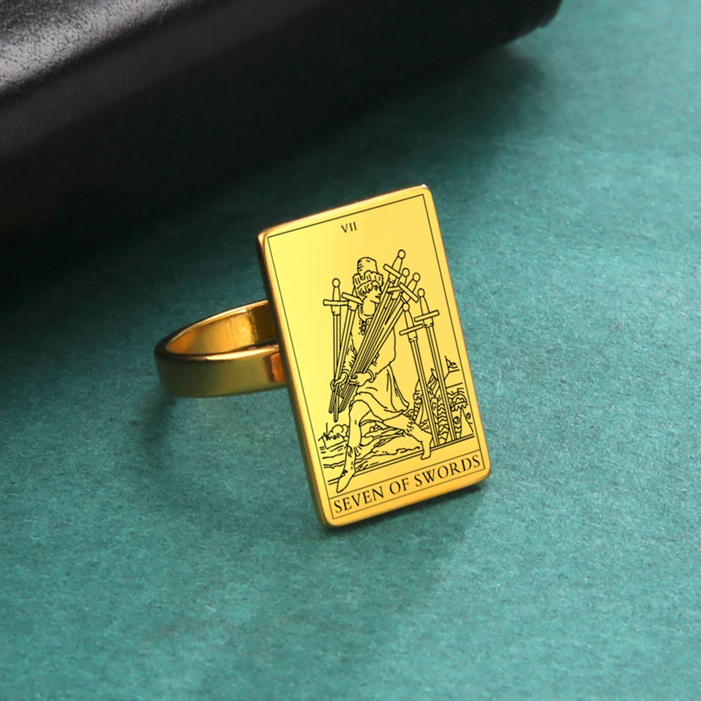 Tarot-Inspired Gold Stainless Steel Esoteric Amulet Ring