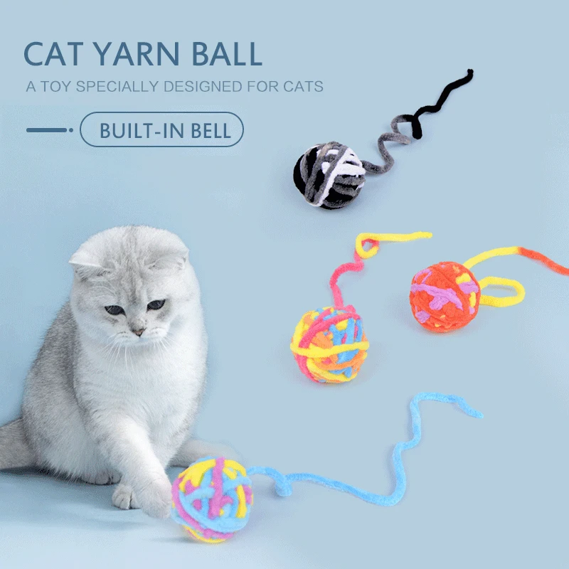 Cat Bell Toy Ball Molar Gnaw Toy Wool Tail Ball Uncomfortable Interactive Toy Wool Bell Ball Pet Toy