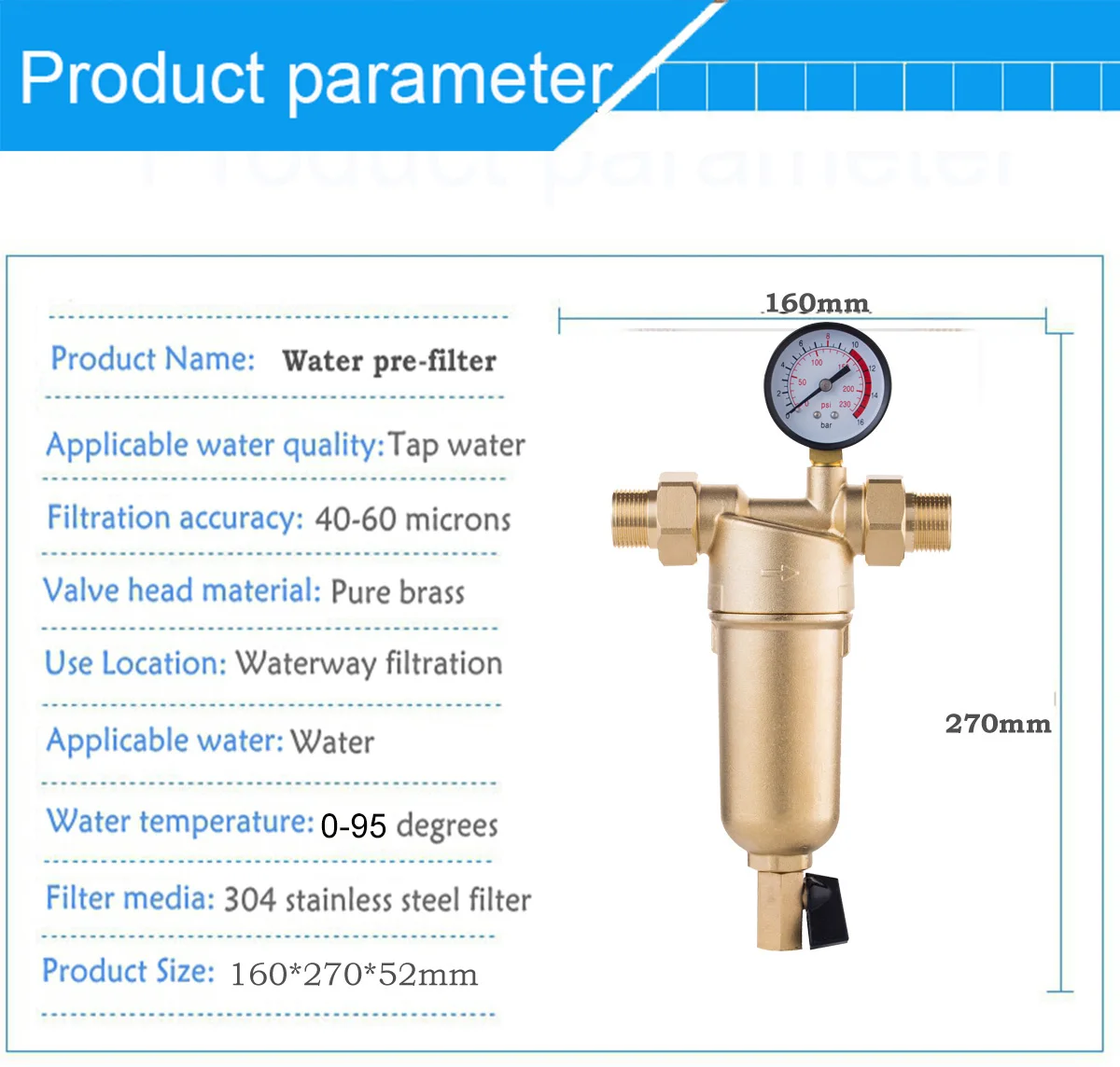 Siphon Backwas Pre-filter Hot Water Filter Whole Brass Purifier System  Stainless Steel Mesh Prefiltro With Gauge Hot Water - Water Filters -  AliExpress