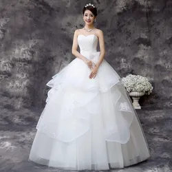 2021 New Vestido De Noiva Sexy Strapless Sleeveless Flower Simple Wedding Dress Plus Size Slim Lace Up Princess Bride Gown L