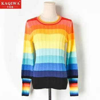 

2019 Autumn and winter Multicolor Autumn Winter Women Sweater O-Neck Knitted Jumper Top Loose Casual Warm Femme Sweater