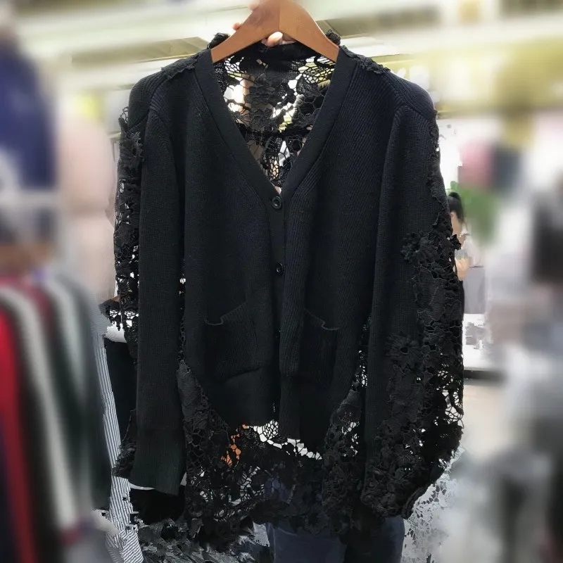 Лоскутная Кружевная блуза с длинным рукавом, однобортная женская рубашка с v-образным вырезом, повседневный осенний зимний модный топ