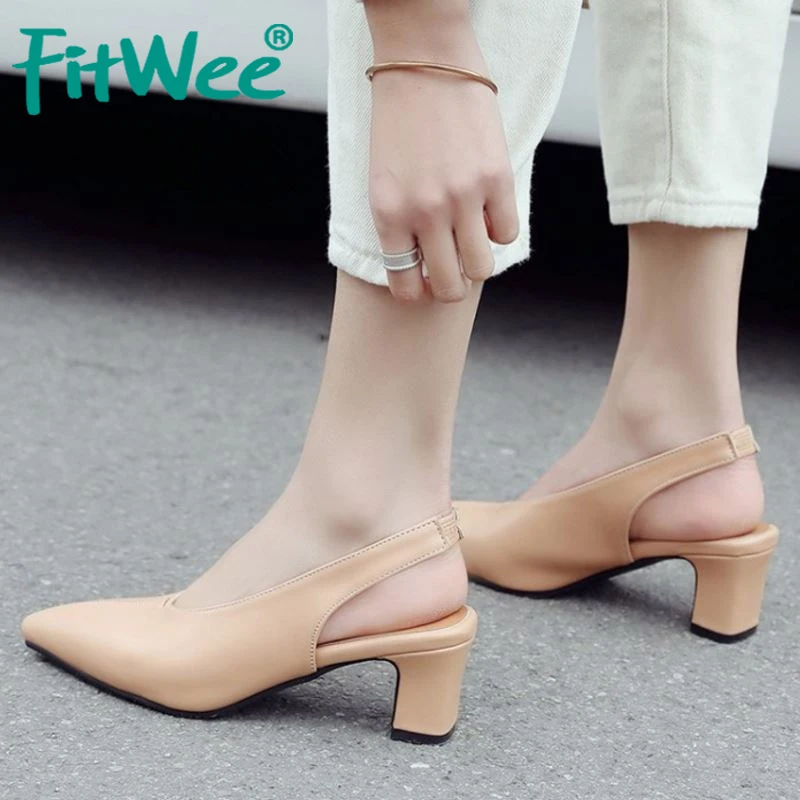 

FITWEE Sexy Pointed Toe Women Pumps Solid Color Square Heels Shoes Woman Office Ladies Daily Footwear Small Plus Size 28-46