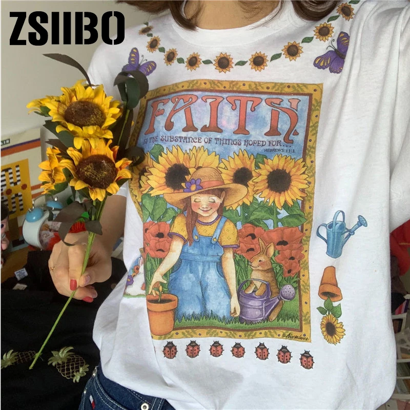 Harajuku Sleeve Shirt PARK flower Print Vintage T-shirt Streetwear Oversize top женские футболки Clothes Short tee Gothic Tshirt