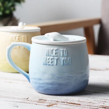 

Nordic Marine Animal Ceramic Cups INS Style Gradient Coffee Mug with Lid Handgrip 360ml Large Capacity Household Milk Juice Mugs