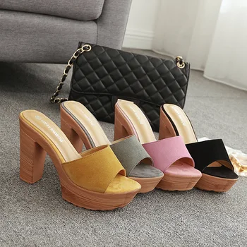 

2020Genuine Leather Shoes Women Suede Leather Sandals Platform Wedges Beach Sandals Thick High Heels Slippers Ladies Flipflops
