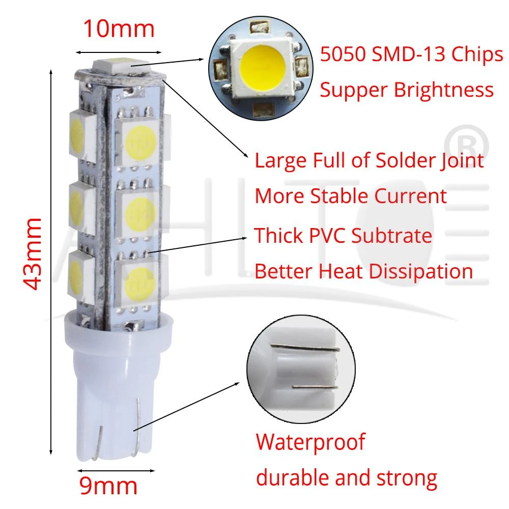 1 шт. белая автомобильная лампа для номерного знака T10 5050 13SMD 194 168 Автомобильная