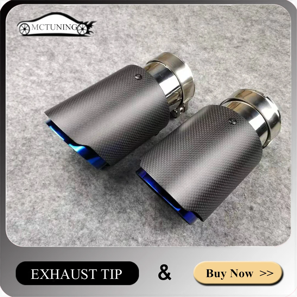 

ONE PCS Multi-size universal exhaust pipe Matte Carbon fiber + Blue stainless steel exhaust tips pipe