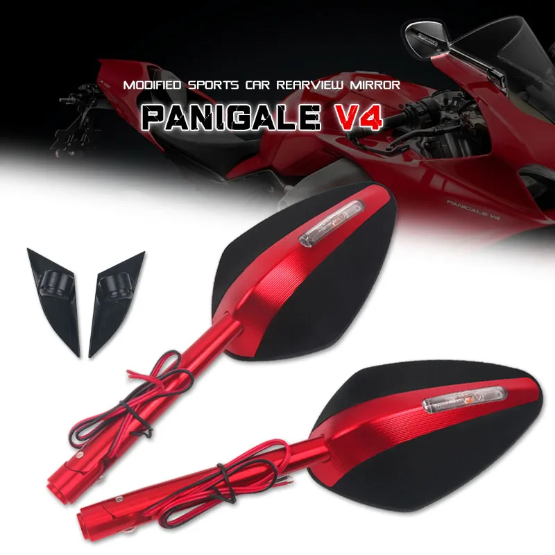 

High Quality For DUCATI V2 V4 V4S Panigale Motorcycle Mirror LED Turn Light Signals Folding Rear View Rearview Mirrors