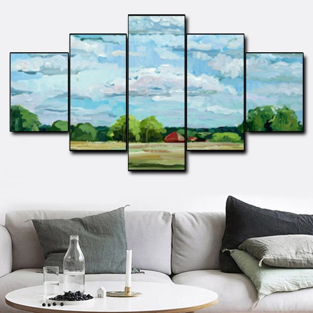 Canvas Oil Painting Blue sky and white clouds Plain scenery Art Poster Picture Wall Decor Modern Home Decoration For Living room