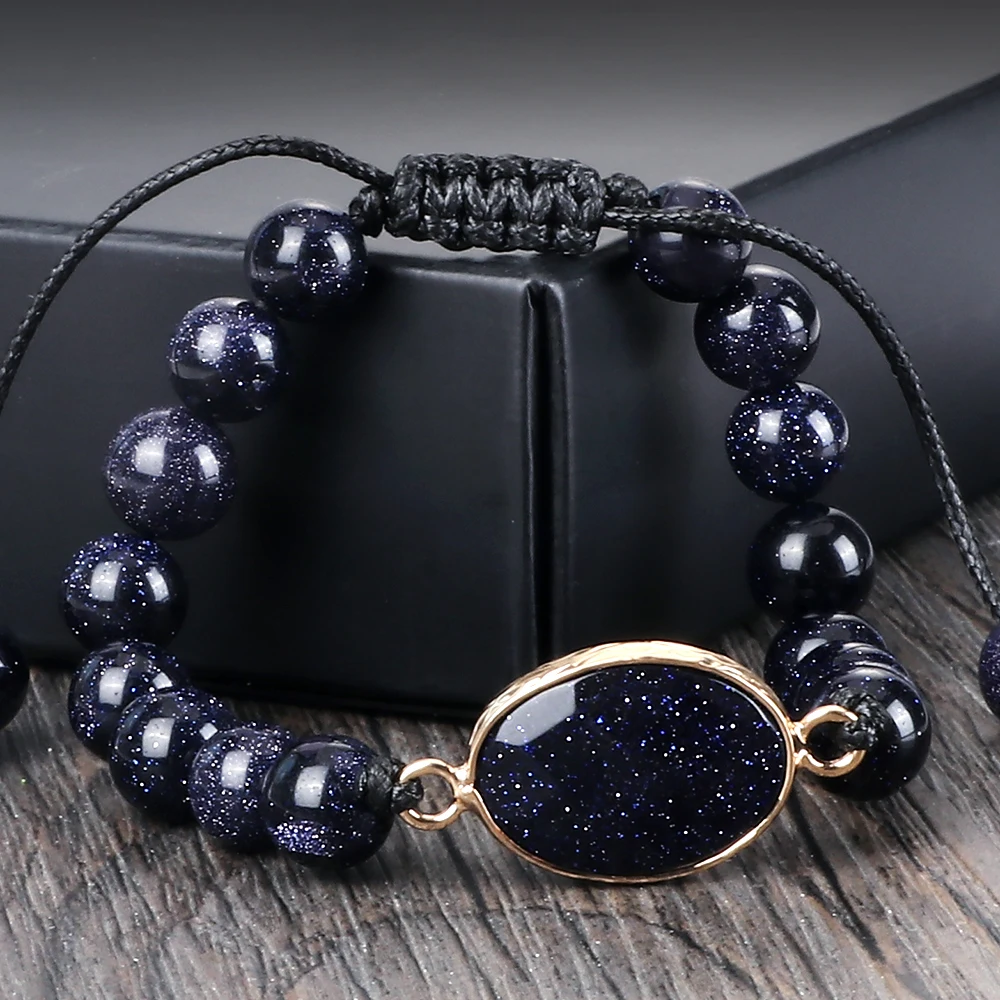 Natural Sandstone Tibetan Buddha Bracelet & Bangle Blue Gold Color Stone Beads Braided Bracelets Women Men Shining Wrist Jewelry stone bead bracelet natural stone bracelet metal bracelet handwoven bracelet