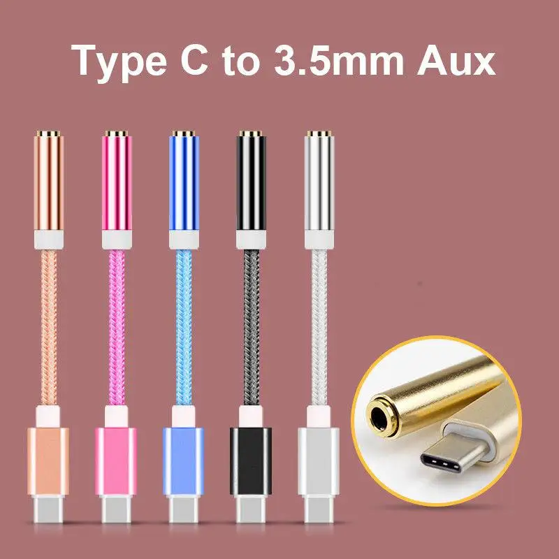

Kuulee USB-C Type C Adapter Port To 3.5MM Aux Audio Jack Earphone Cable Phone Data Line 4 Colors