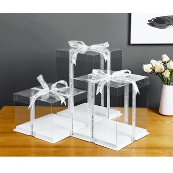 

5pcs 8 Inch Transparent Birthday Cake Box Plastic Cake Packaging Boxes Organizer Cake Case for Home Dessert Shop