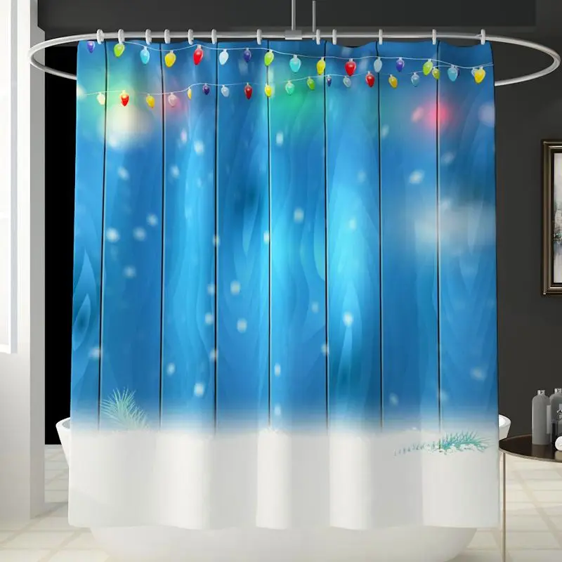 180x180cm Christmas Bell Shower Curtain Set Durable Waterproof Bathing Floor Mat Set With 12 Hooks for Home Bathroom Decoration