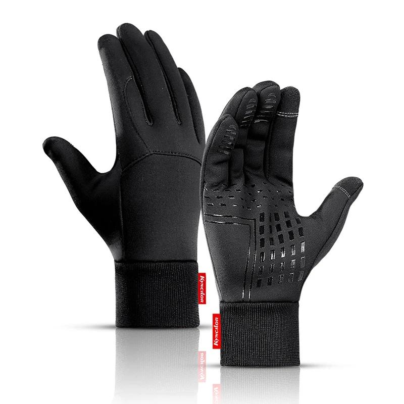Уличные зимние спортивные водонепроницаемые велосипедные перчатки с сенсорным экраном, водонепроницаемые ветрозащитные теплые бархатные перчатки для холодного велосипеда Gl - Цвет: Черный