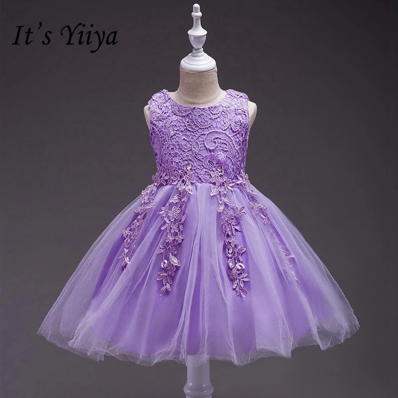It's Yiya/Платья с цветочным узором для девочек 5 цветов, без рукавов, с круглым вырезом, Детские вечерние платья кружева, элегантные праздничные платья для причастия, 802 - Цвет: purple