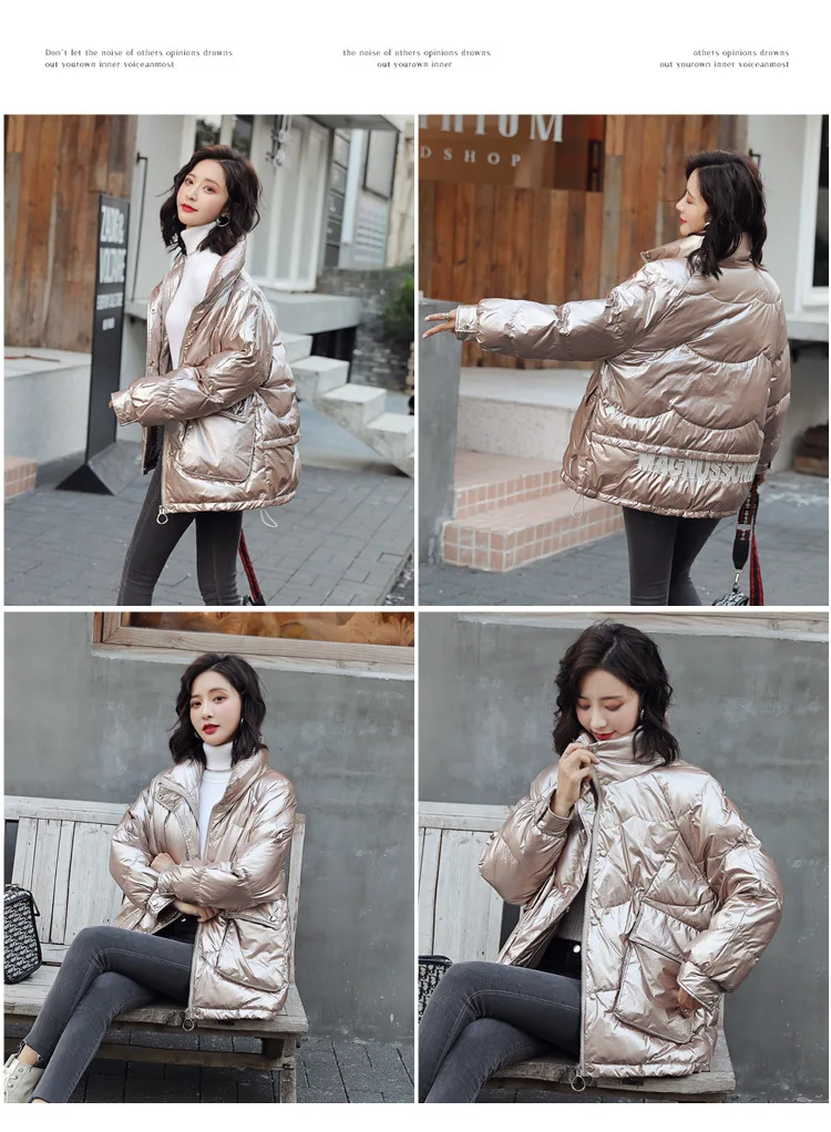 Stand Collar down Jacket Women's Short Winter New Style Short-height Loose-Fit Students White Duck down Warm Bright Surface