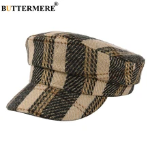 Наименование товара: баттермит с закруглёнными краями и пуговицей сверху Кепки шерстяной военный Кепки Для женщин плед Винтаж Бейкер мальчик шляпу дамы шерсть осень-зима шляпы матроса для Для женщин