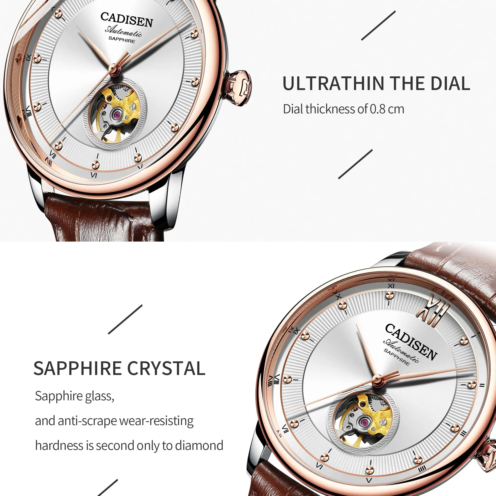CADISEN пара механический комплект часов наручные часы для мужчин женщин Скелет MIYOTA90S5 ультра-тонкие часы кожаные женские часы для влюбленных