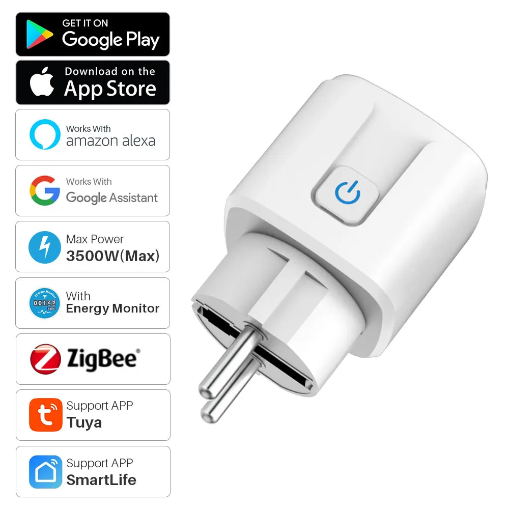 16A Tuya ZigBee Smart Plug Power Socket SmartLife App Remote Control Timer Energy Monitor Outlet Works With Alexa Google Home smart plug
