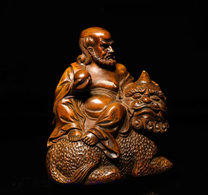 Свадебные украшения китайский буддийский Самшит Дерево Arhat Damo Bodhidharma Dharma статуя Будды на льве