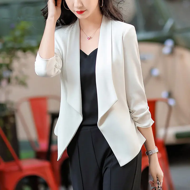 

Elegant White Half Sleeve Formal Blazers Jackets Coat Summer Women Business Work Wear Professsional Outwear Tops Blaser Clothes