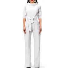 New Half Sleeve Rompers Jumpsuit Women Office Lady Elegant Overalls for Women Lace Up Fashion Wide Leg Pants Jumpsuits YT50211