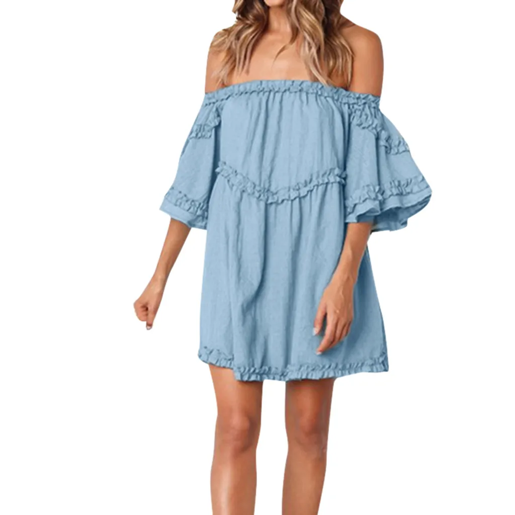 Women Dress Summer Women Off Should Ruffles Bodycon Cocktail Party Pencil Dress Bandage Dresses Short Sleeve Mini Sundress