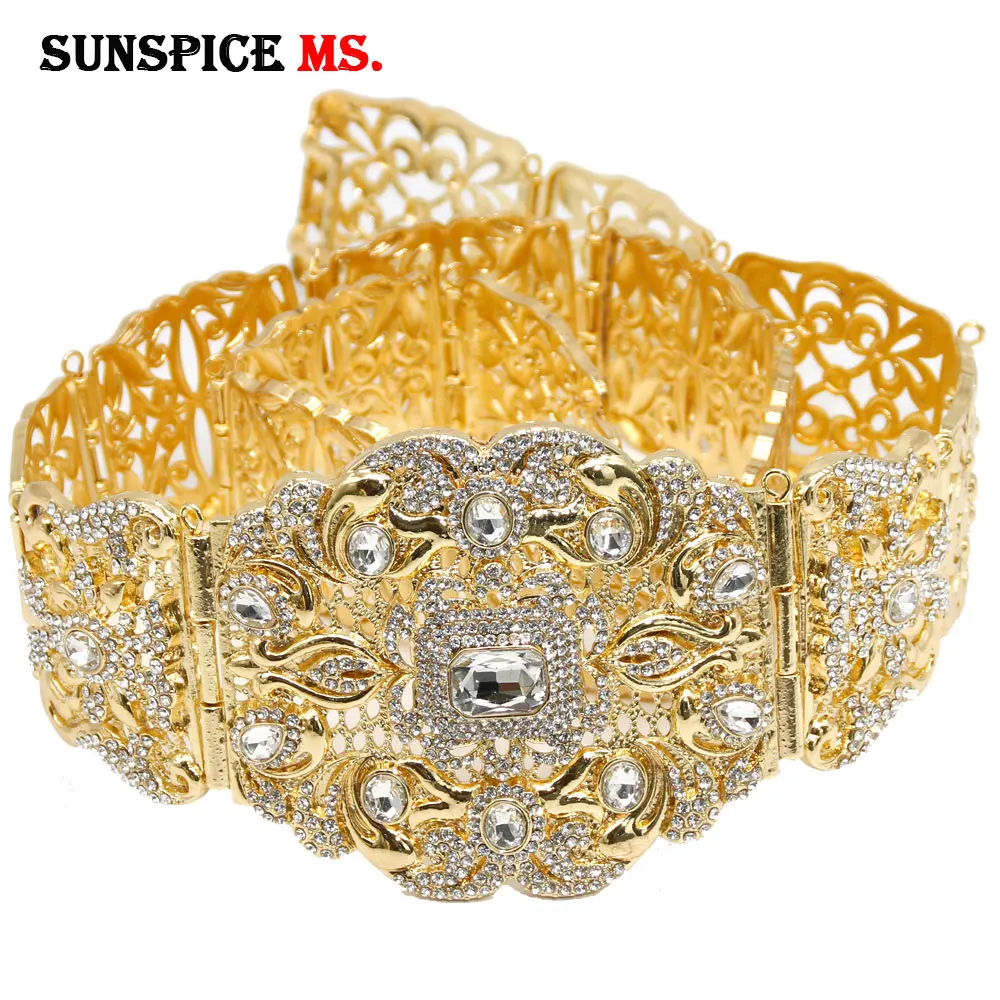 Sunspicems Элегантный Большой марокканский пояс для женщин золотой цвет полностью