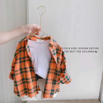 

Plaid Casual Boys Long-sleeved Shirt Loose Plaid Shirt Boys and Girls Baby Shirts Small Children's Foreign Tide Fashion Cotton