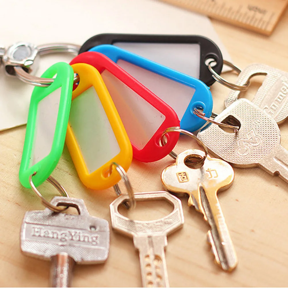 Quality 20/40Pcs/Lot Mix Color Plastic Keychain Key Tags ID Label Name Tags With Split Ring For Baggage Key Chains Rings