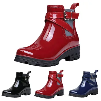 

Ankle Boots Women PU Women's Fashion Short Boots Rain Boots Non-Slip Shoes Elastic Band Water Shoes кроксы женские#111832