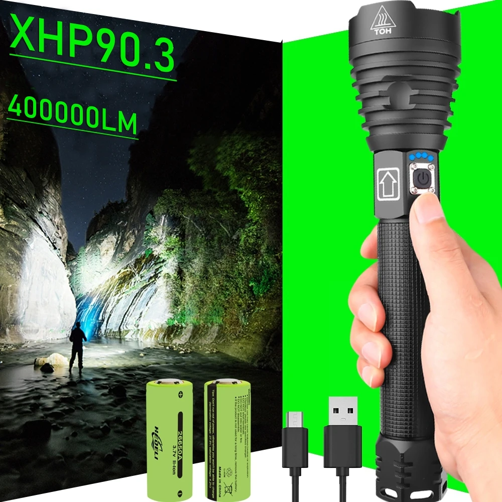 400000 лм супер мощный XHP90.3 Led Flsh светильник USB Перезаряжаемые светодиодный