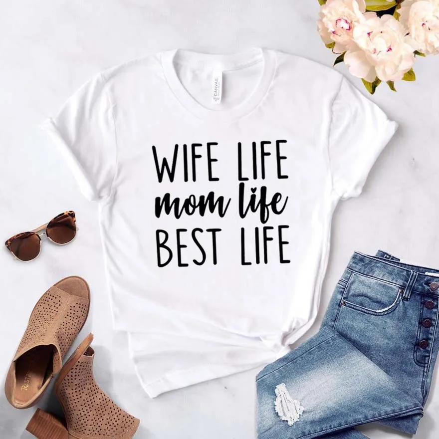 Женская футболка с надписью «Wife Life Mom Life», хлопковая забавная футболка в стиле хипстера, подарок, женская футболка Yong girl, Прямая поставка, ZY-424